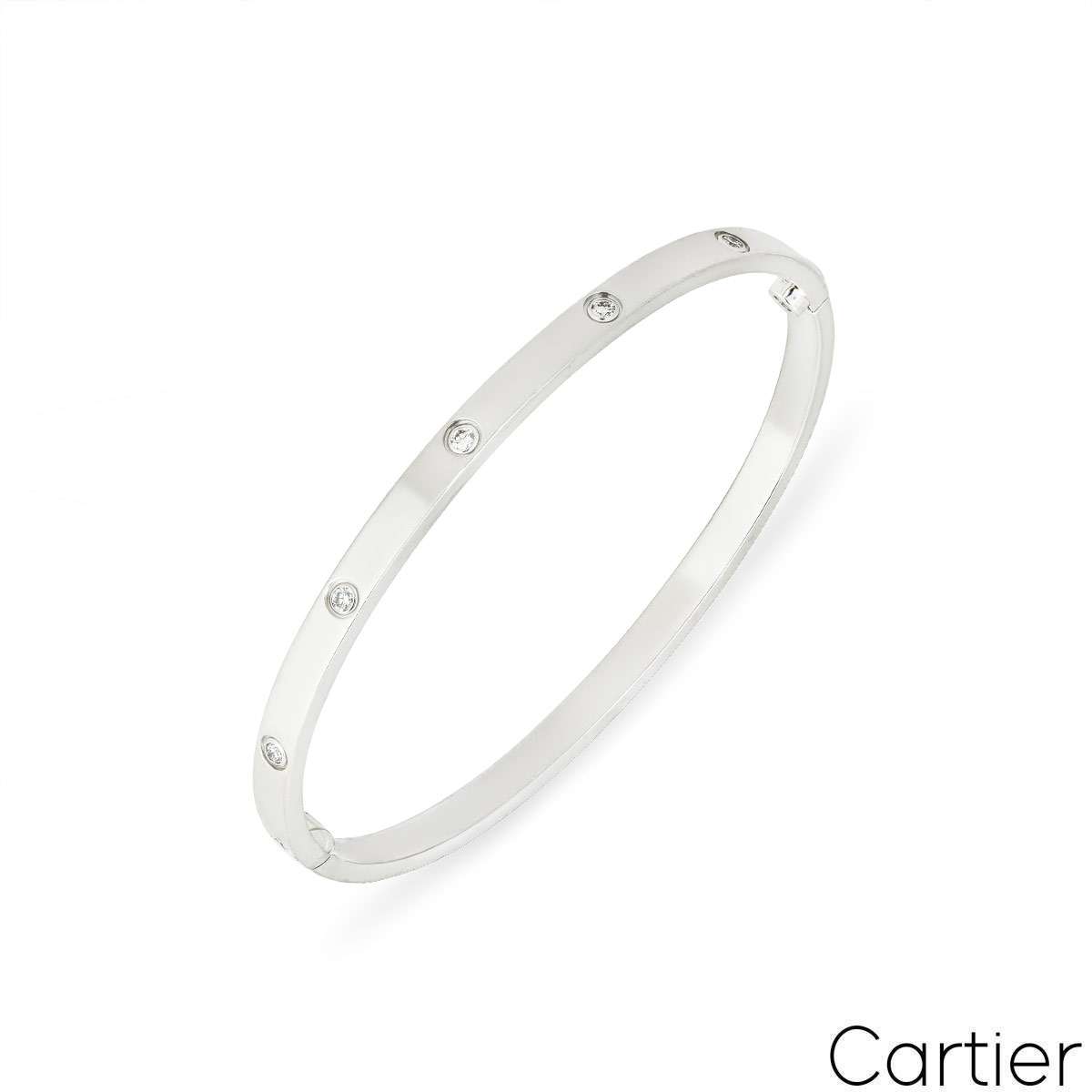 Cartier White Gold Full Diamond Love Bracelet SM Size 17 B6048017